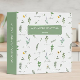 Personalized Green Botanical Recipe Binder
