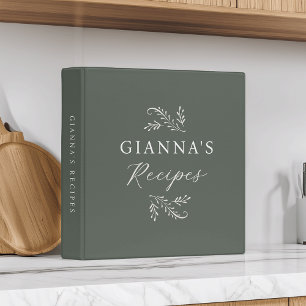Personalized Green Botanical Recipe Binder