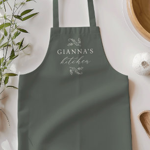 Personalized Green Botanical Your Name's Kitchen Apron