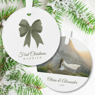 Personalized Green Bow 1st Christmas Married Gift Ornament