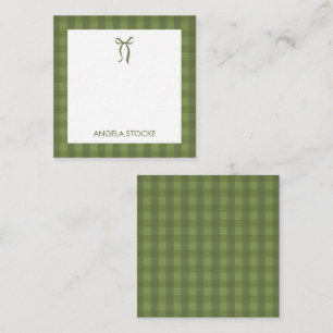 Personalized Green Bow Gingham Plaid Card