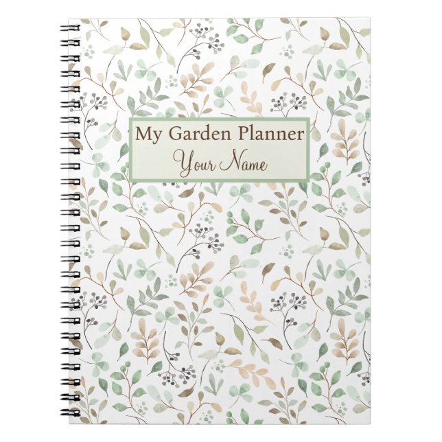 Personalized Green & Brown Floral Garden Planner Notebook (Front)
