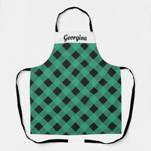 Personalized Green Buffalo Plaid Patterned Kitchen Apron