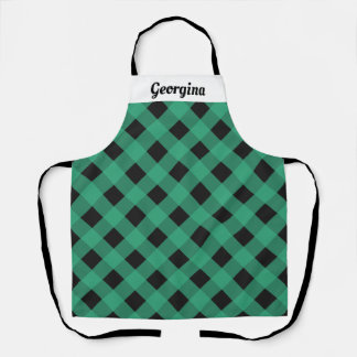 Personalized Green Buffalo Plaid Patterned Kitchen Apron