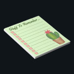 Personalized Green Cactus Potted Plant Checklist Notepad<br><div class="desc">List-style note pad design features an original marker illustration of a prickly green cactus potted plant, and STUFF TO REMEMBER in a fun font. Just personalize with your information. Lots of additional illustrated notepads are also available from this shop. This design is also available on other products. Don't see what...</div>
