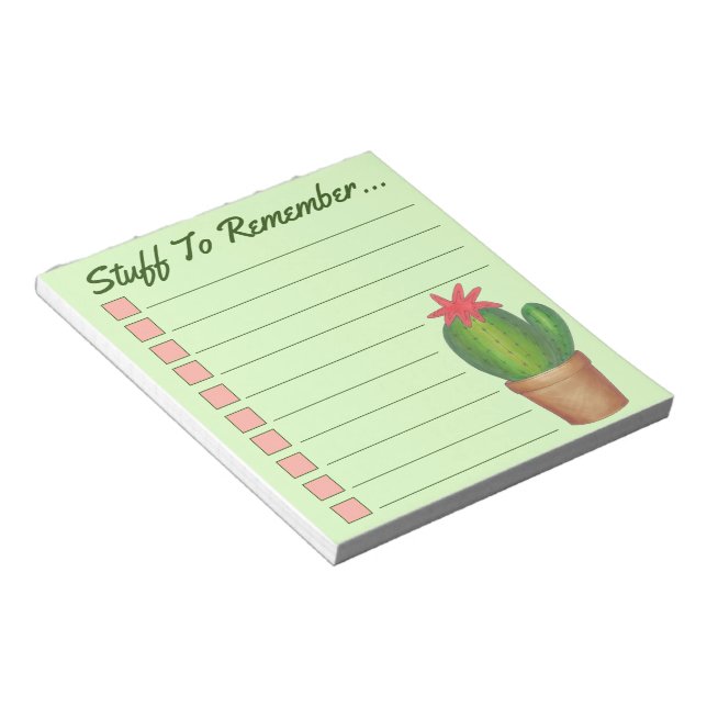 Personalized Green Cactus Potted Plant Checklist Notepad (Angled)