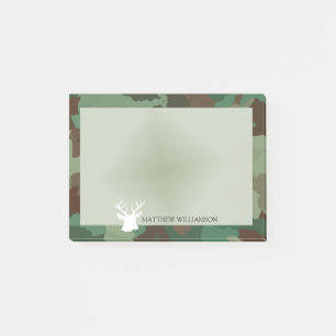 Personalized Green Camo Frame with Buck Silhouette Post-it Notes