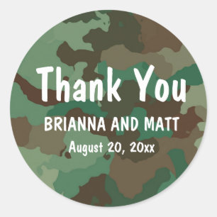 Personalized Green Camo Thank You Wedding Sticker