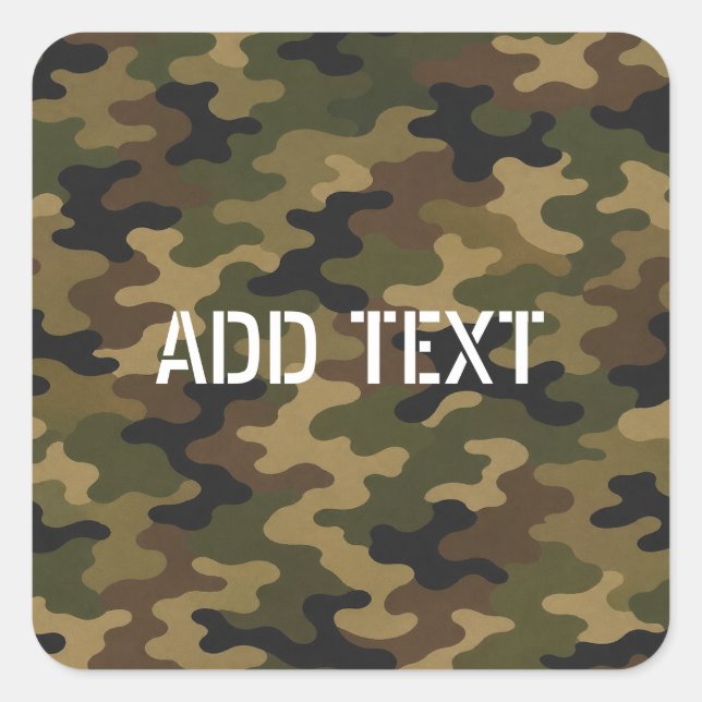 Personalized Green Camouflage Army Square Sticker (Front)