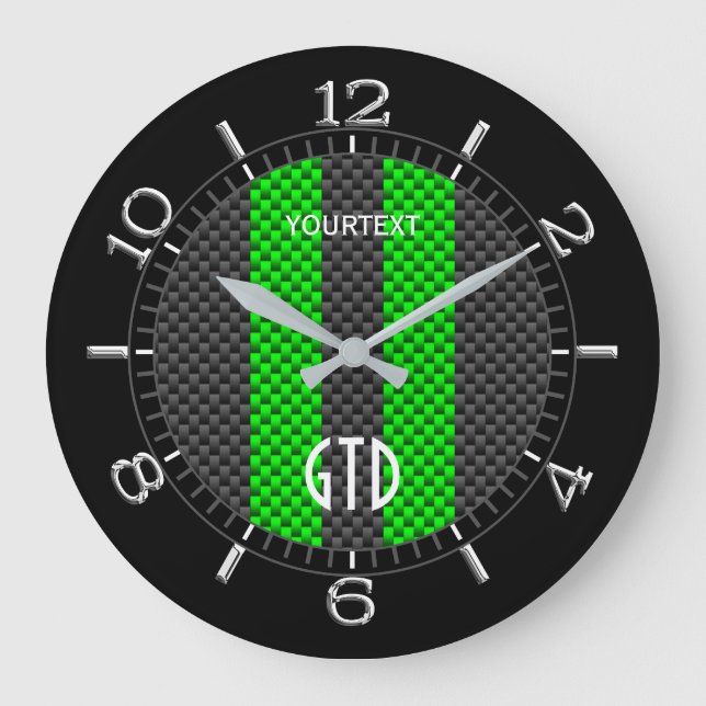 Personalized Green Carbon Style Racing Stripes Large Clock (Front)