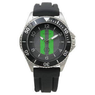 Personalized Green Carbon Style Racing Stripes Watch