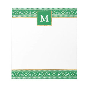 Personalized Green Christmas Fair Isle Notepad
