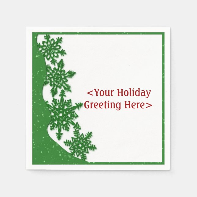 Personalized Green Christmas Snowflake Napkins (Front)