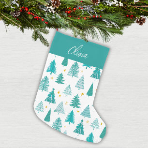 Personalized Green Christmas Tree Winter Forest Small Christmas Stocking