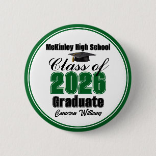 Personalized Green Class of 2026 Graduation Party 2 Inch Round Button