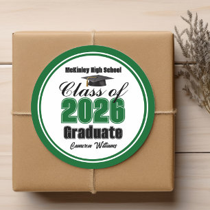 Personalized Green Class of 2026 Graduation Party Classic Round Sticker