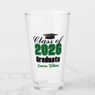 Personalized Green Class of 2026 Graduation Party Glass