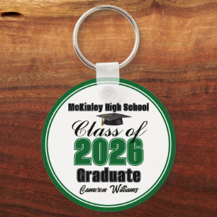 Personalized Green Class of 2026 Graduation Party Keychain