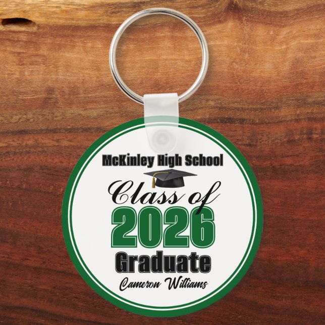 Personalized Green Class of 2026 Graduation Party Keychain (Front)