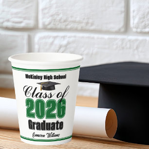 Personalized Green Class of 2026 Graduation Party Paper Cups
