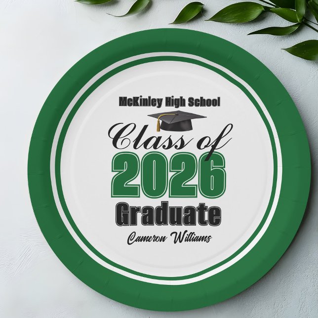 Personalized Green Class of 2026 Graduation Party Paper Plate (Creator Uploaded)