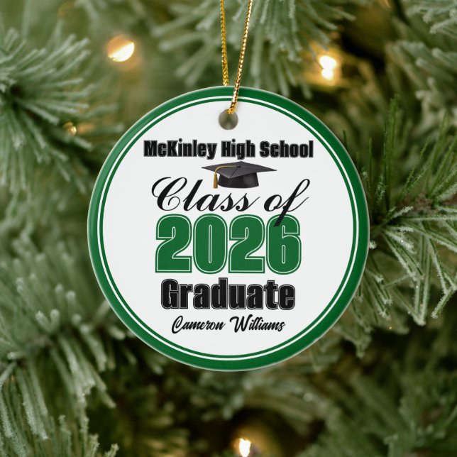 Personalized Green Class of 2026 Graduation Photo Ceramic Ornament (Tree)