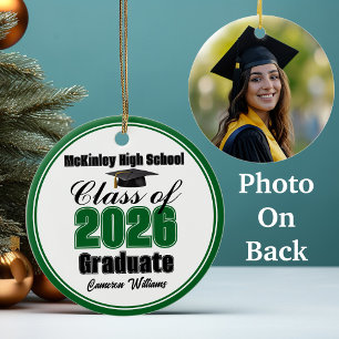Personalized Green Class of 2026 Graduation Photo Ceramic Ornament