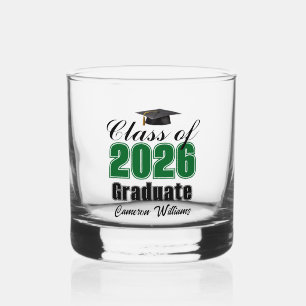 Personalized Green Class of 2026 Graduation Whiskey Glass