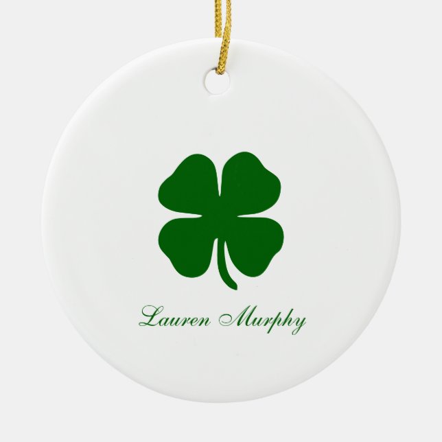 Personalized Green Clover Ceramic Ornament (Front)