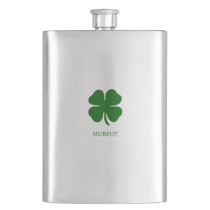 Personalized Green Clover Hip Flask