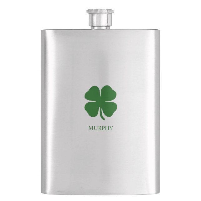 Personalized Green Clover Hip Flask (Front)