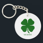 Personalized Green Clover Keychain<br><div class="desc">Simple Irish Four Leaf Clover Emerald Green Shamrock Design - Customize it with your own personalized names, words, colors! Celebrate good luck in style with this personalized Four Leaf Clover Design! Featuring a minimalist design with a simple yet modern touch, this mug can be customized with or without your name...</div>