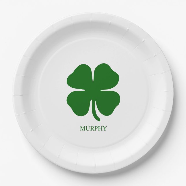 Personalized Green Clover Paper Plate (Front)
