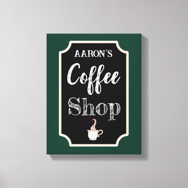 Personalized Green Coffee Shop Art Canvas Print (Front)