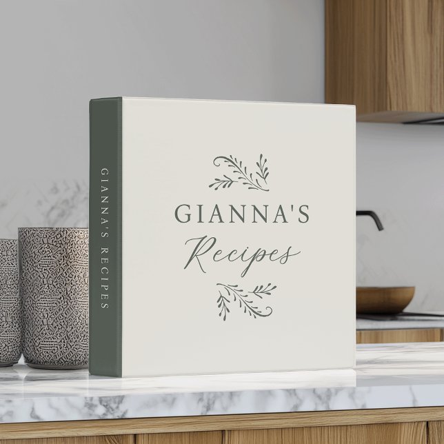 Personalized Green & Cream Botanical Recipe Binder (Creator Uploaded)