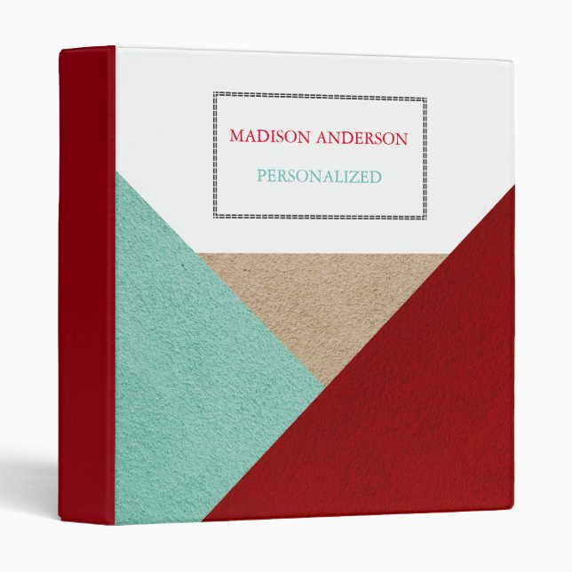 Personalized Green Cream & Red Abstract Modern Binder (Front/Spine)