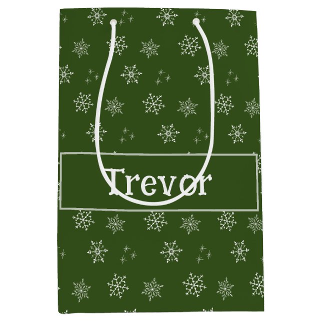 Personalized Green Custom Snowflake Gift Bag (Front)