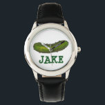 Personalized Green Dill Pickle Pickles Watch<br><div class="desc">Features an original marker illustration of a green dill pickle. Simply personalize with your name!</div>