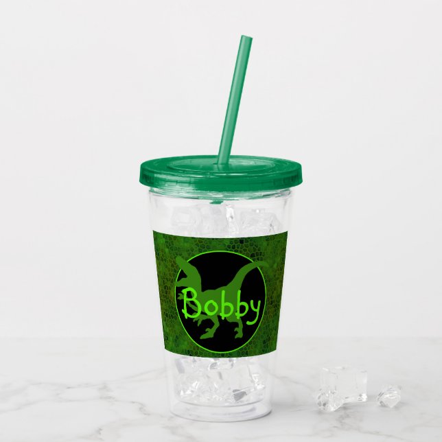 Personalized Green Dinosaur Hide Acrylic Tumbler (Back Ice)