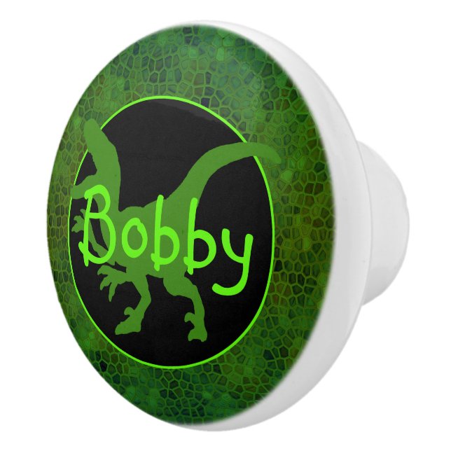 Personalized Green Dinosaur Hide  Ceramic Knob (Right)