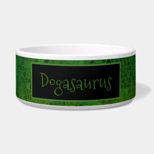 Personalized Green dinosaur Hide Ceramic Pet Bowl
