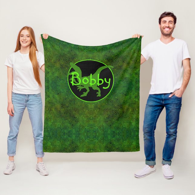 Personalized Green Dinosaur Hide Fleece Blanket (In Situ)