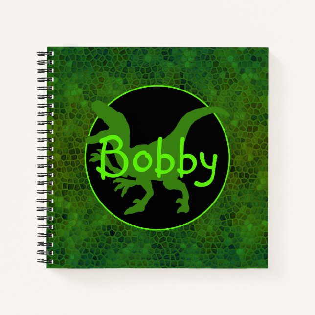 Personalized Green Dinosaur Hide  Notebook (Front)