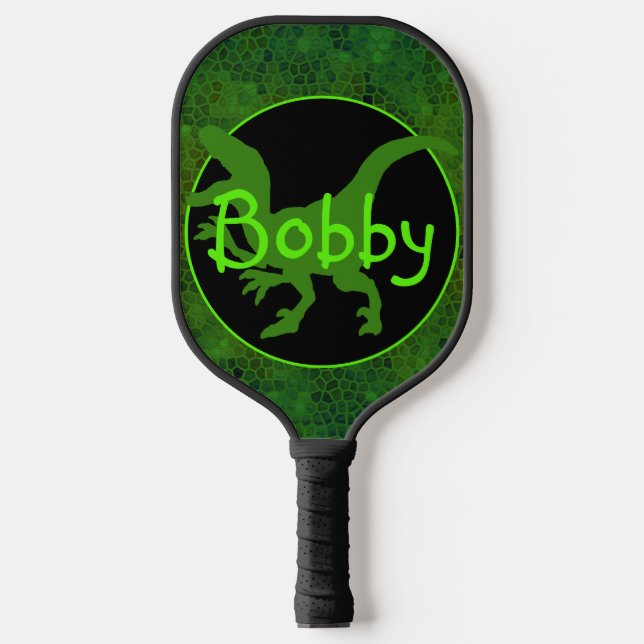 Personalized Green Dinosaur Hide Pickleball Paddle (Front)