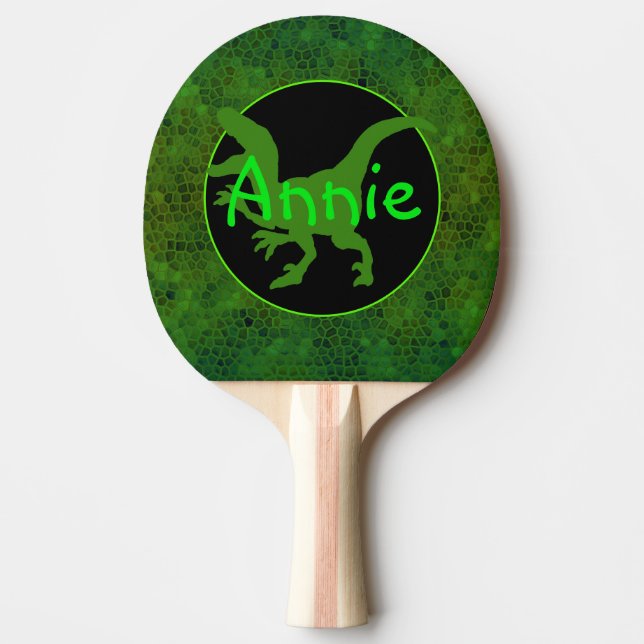 Personalized Green Dinosaur Hide Ping Pong Paddle (Front)