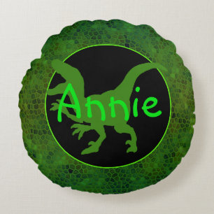 Personalized Green Dinosaur Hide Round Pillow