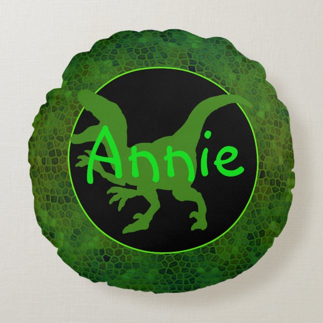 Personalized Green Dinosaur Hide Round Pillow (Front)