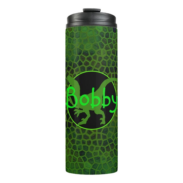 Personalized Green Dinosaur Hide Thermal Tumbler (Front)