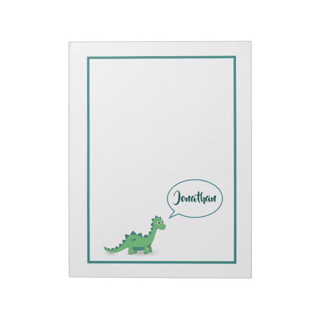 Personalized green dinosaur kids notepad (Rotated)
