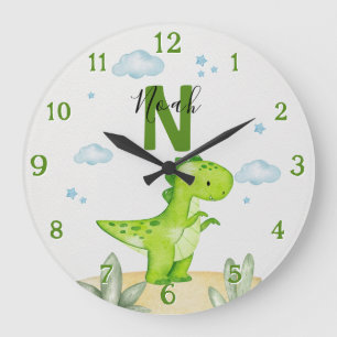 Personalized Green Dinosaur Nursery Large Clock
